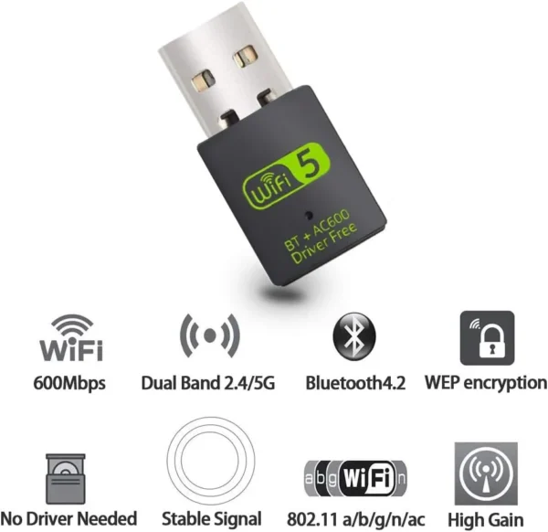 GearUP 600Mbps Dual Band WiFi + Bluetooth Adapter For Windows PC/Laptop- (Driver Free Version, WiFi Hotspot Supported, 2.4GHz + 5GHz) - Image 3