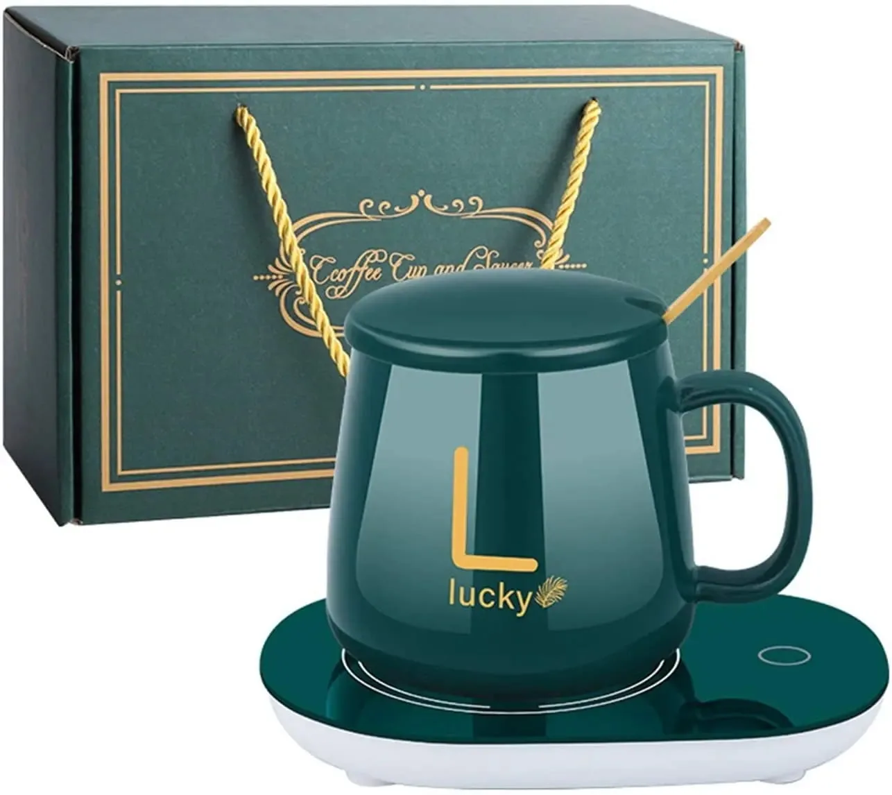 Lucky Ceramic Cup with Heater Green