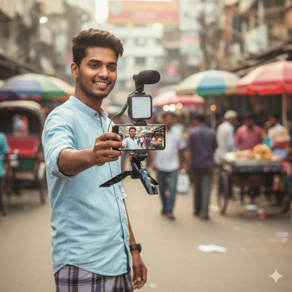 AY-49 Video Vlogger Kits With Microphone & LED Fill Light Mini Tripod - Image 2