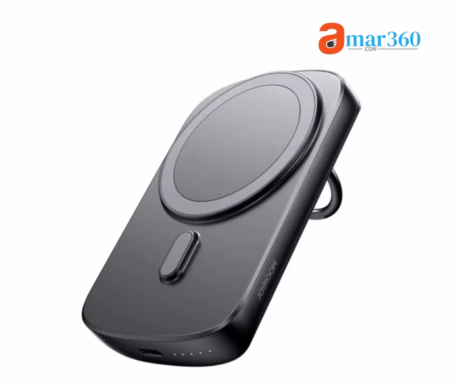 Joyroom JR-W030 20W 6000mAh Magnetic Wireless Power Bank with Ring Holder- Black Color