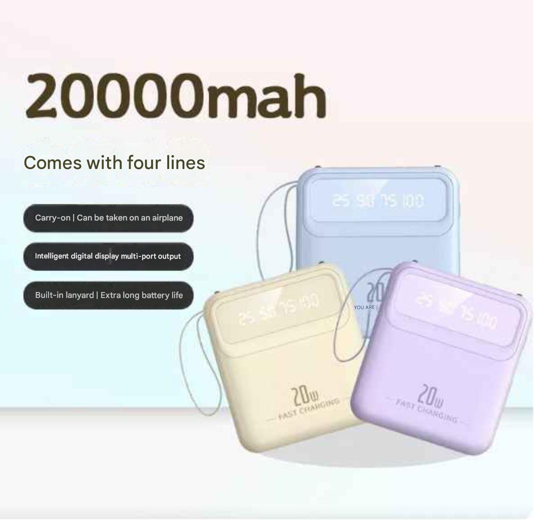 20000mAh Mini Pocket Power Bank (With Built-In Cables & LED Flashlight)