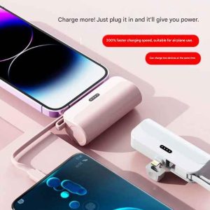 Mini Capsule 5000mAh Portable Power Bank – Built-In Cable & Plug-Play