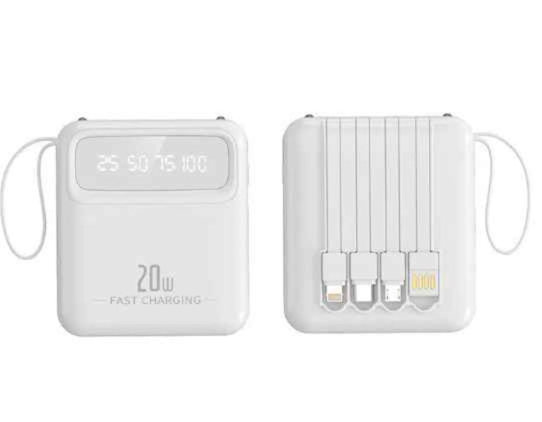 20000mAh Mini Pocket Power Bank (With Built-In Cables & LED Flashlight) - Image 2