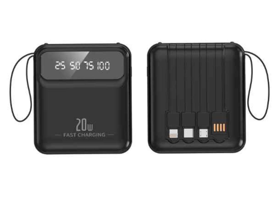20000mAh Mini Pocket Power Bank (With Built-In Cables & LED Flashlight) - Image 3