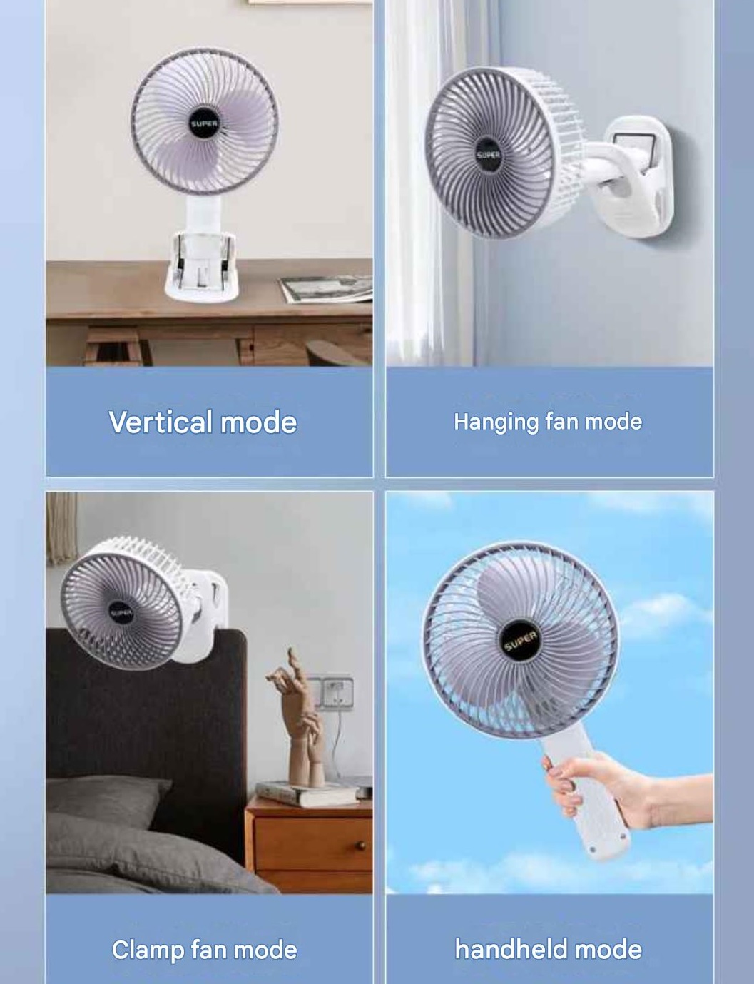 Multi-function USB Rechargeable Fan Wall Mounted - Image 2
