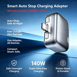 Smart Auto Stop Full Charging Adapter Overcharge Protection – AI Powered Auto Eject USB-C for Smartphone, Laptop Tablet